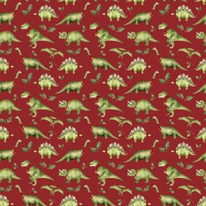 Christmas Dinosaurs on Red 6 inch