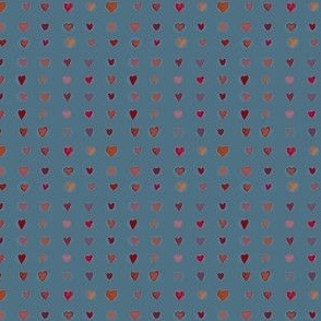 handprinted watercolor pink coral and red hearts on blue