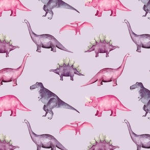 Pink and Purple Watercolor Dinosaurs 12 inch