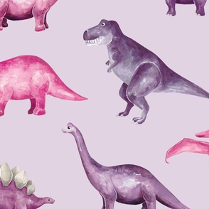 Pink and Purple Watercolor Dinosaurs 24 inch