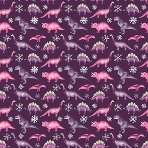 Pink and Purple Winter Dinosaurs and Snowflakes 6 inch