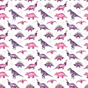 Pink and Purple Winter Dinosaurs on White 6 inch