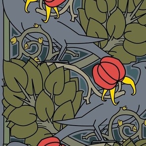 Voysey Fruit and Bird on Gray Blue