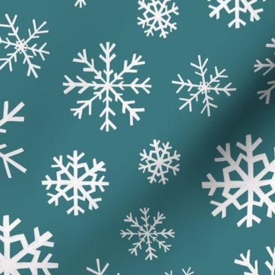 Winter Snowflakes on Teal Blue 12 inch