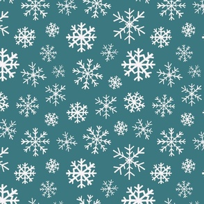 Winter Snowflakes on Teal Blue 12 inch