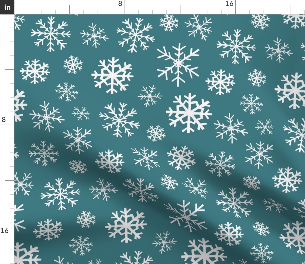 Winter Snowflakes on Teal Blue 12 inch