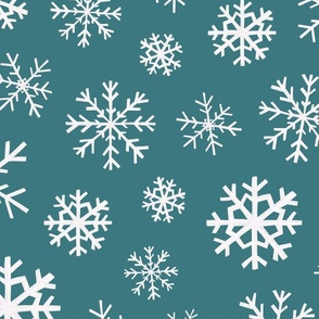 Winter Snowflakes on Teal Blue 24 inch