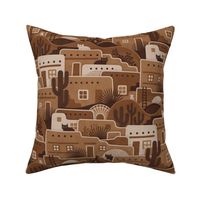 Pueblito Cats- Little Desert Village with Cats- New Mexico Cat- Earth Tone Houses- Brown- Caramel- Mocha- Coffee- Medium