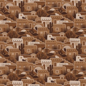 Pueblito Cats- Little Desert Village with Cats- New Mexico Cat- Earth Tone Houses- Brown- Caramel- Mocha- Coffee- Small