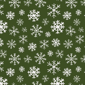 Winter Snowflakes on Christmas Green 12 inch
