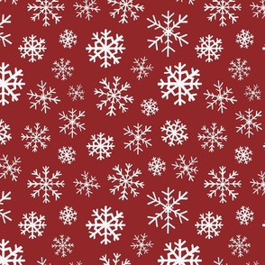 Winter Snowflakes on Christmas Red  12 inch