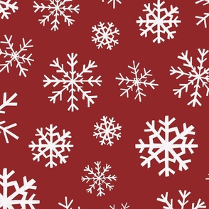 Winter Snowflakes on Christmas Red  24 inch