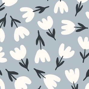 Emily / medium scale / dusky blue beige minimal floral allover pattern with abstract tulips