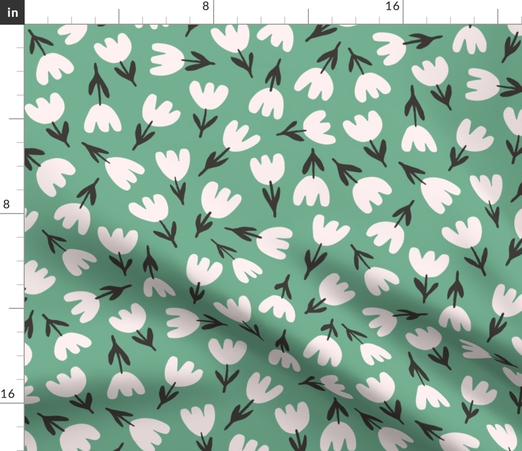 Emily / medium scale / bold green minimal floral allover pattern with abstract tulips