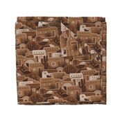 Pueblito Cats- Little Desert Village with Cats- New Mexico Cat- Earth Tone Houses- Brown- Caramel- Mocha- Coffee- Large