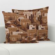 Pueblito Cats- Little Desert Village with Cats- New Mexico Cat- Earth Tone Houses- Brown- Caramel- Mocha- Coffee- Large