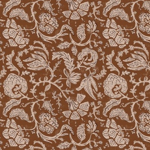 Julia - Block Print Indian Floral in Santa Fe and Sand 12 inch repeat