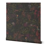 Baroque dark academia antiqued Luxury Little Boys With Nostalgic Bold Green Grapes And Purple Peonies Dark Night