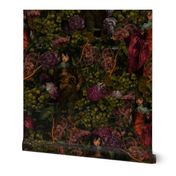 Baroque dark academia antiqued Luxury Little Boys With Nostalgic Bold Green Grapes And Purple Peonies Dark Night