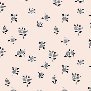 French spring - indigo on cream watercolor dainty flowers - ditsy stylised florals b119-1