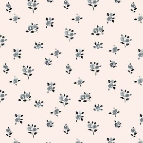 French spring - grey on cream watercolor dainty flowers - ditsy stylised florals b119-2