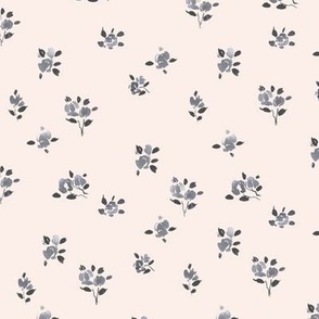 Indigo on cream French spring - watercolor dainty flowers - ditsy stylised florals b119-3