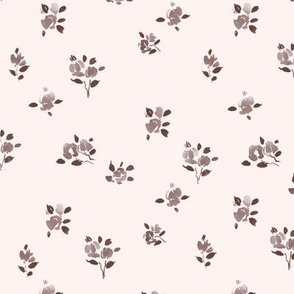 French spring in chocolate shades - watercolor dainty flowers - ditsy stylised florals b119-4