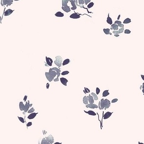 Indigo on ivory French spring - watercolor dainty flowers - ditsy stylised florals b119-5