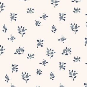 French spring in blue-gray and ivory - watercolor dainty flowers - ditsy stylised florals b119-6