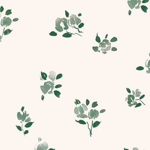 Jade green on mint French spring - watercolor dainty flowers - ditsy stylised florals b119-7