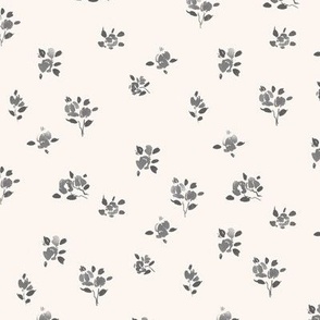 French spring - grey on crema watercolor dainty flowers - ditsy stylised florals b119-10