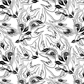 Bird Face Abstract Design / Black and White Sketch Design