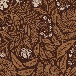 Earthy Botanical Floral - brown - large