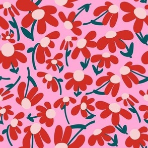 Scandi Daisy Patch Floral in Pink + Red