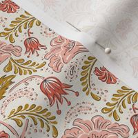 Farida - Indian Block Print Floral Ivory Pink Goldenrod Small Scale
