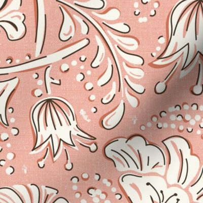 Farida - Indian Block Print Floral Pink Ivory Large Scale