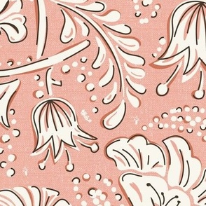 Farida - Indian Block Print Floral Pink Ivory Large Scale