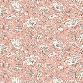 Farida - Indian Block Print Floral Pink Ivory Small Scale