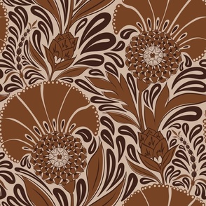 swaying fantasy floral-earth tone- hero-sand, saddle, dark oak-large scale