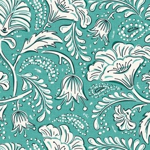 Farida - Indian Block Print Floral Aqua Ivory Regular Scale