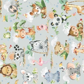 12” Wild Safari Animals (frost) Cute Baby Jungle Animals, 12” repeat ROTATED