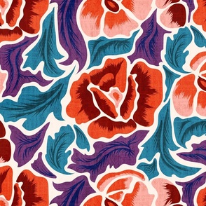 Neo Retro Poppy- Flower Power on Seashell- Mosaic Floral- Large Scale