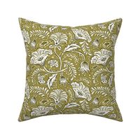 Farida - Indian Block Print Floral Olive Green Ivory Regular Scale