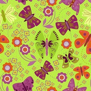 Butterflies and flowers / bright green