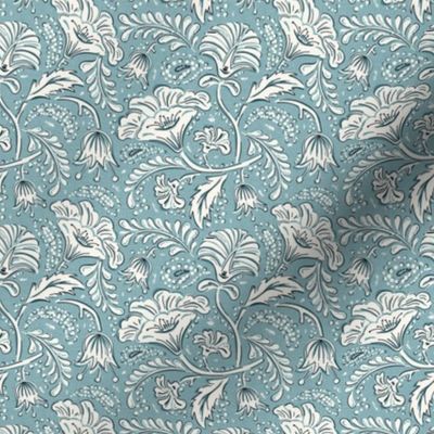 Farida - Indian Block Print Floral Blue Ivory Small Scale