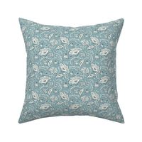 Farida - Indian Block Print Floral Blue Ivory Small Scale