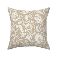 Julia - Block Print Indian Floral in Beige 12 inch repeat