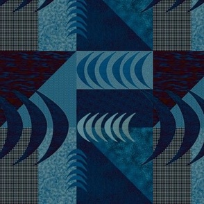 Indigo Minimalist textured Mid Century Modern geometric triangles, rectangles and crescents 6” Dark blue hues
