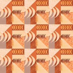 Honeycomb Minimalist textured Mid Century Modern geometric triangles, rectangles and crescents 6” Orange, jonquil, cream, peach