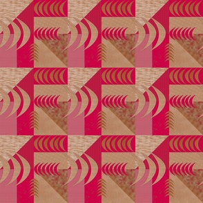 Minimalist textured Mid Century Modern geometric triangles, rectangles and crescents 6” vivid red, magenta, ecru, vanilla 